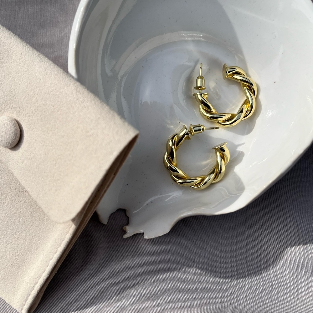 Twisted Medium Plated Gold Earrings